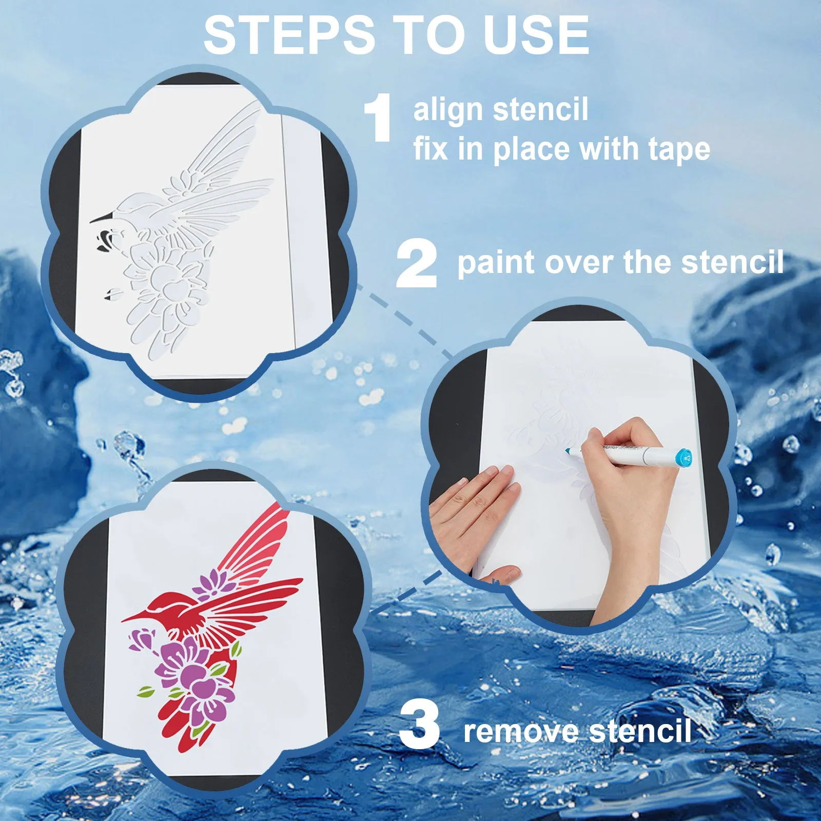 1 Set PET Hollow Out Drawing Painting Stencils, with 1Pc Art Paint Brushes, for DIY Scrapbook, Photo Album, Eye, 150x150mm, 9pcs/set