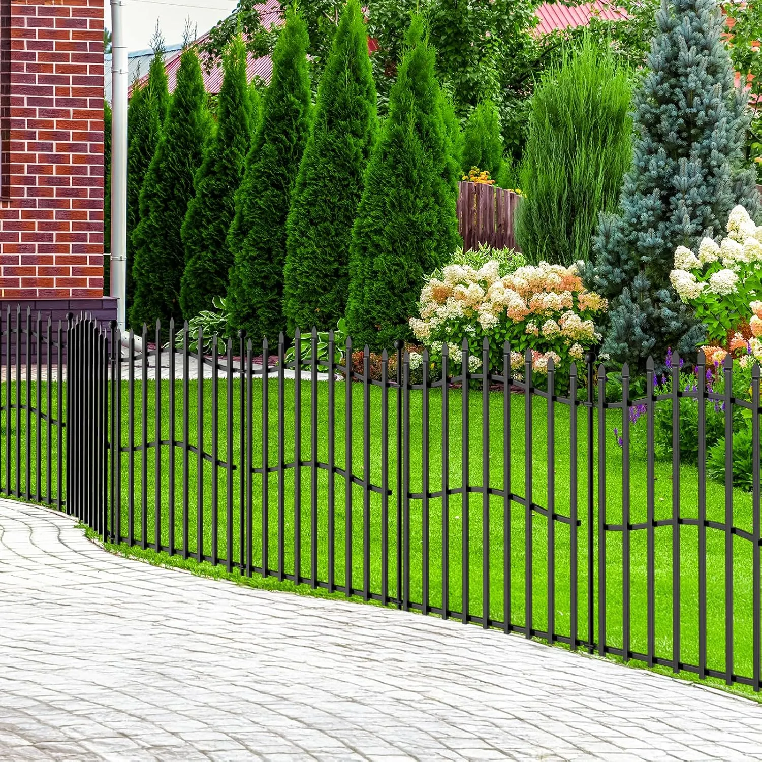 10 Panels No Dig Decorative Garden Fence - 32in H x 22.5ft L, Tall Heavy-Duty Square Tube Animal Barrier, Rustproof Metal Border Fencing for Yard, Outdoor Dog Playpen & Flower Beds