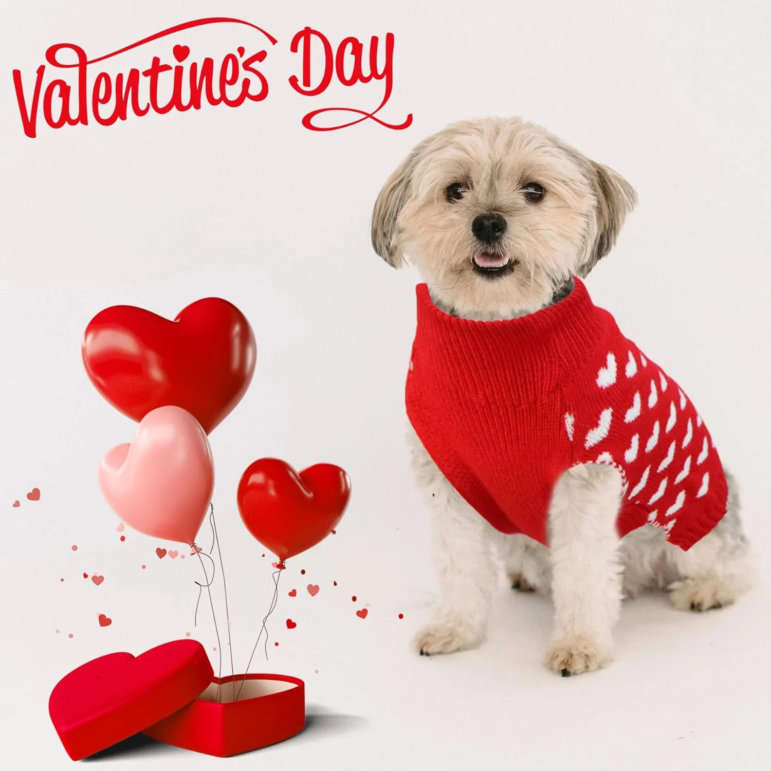 2 Pack Valentines Day Dog Sweater, Dog Valentines Outfit Clothes Knitted Heart Sweaters for Small Medium Large Dogs Pets (Red Heart & Pink Heart, XL)