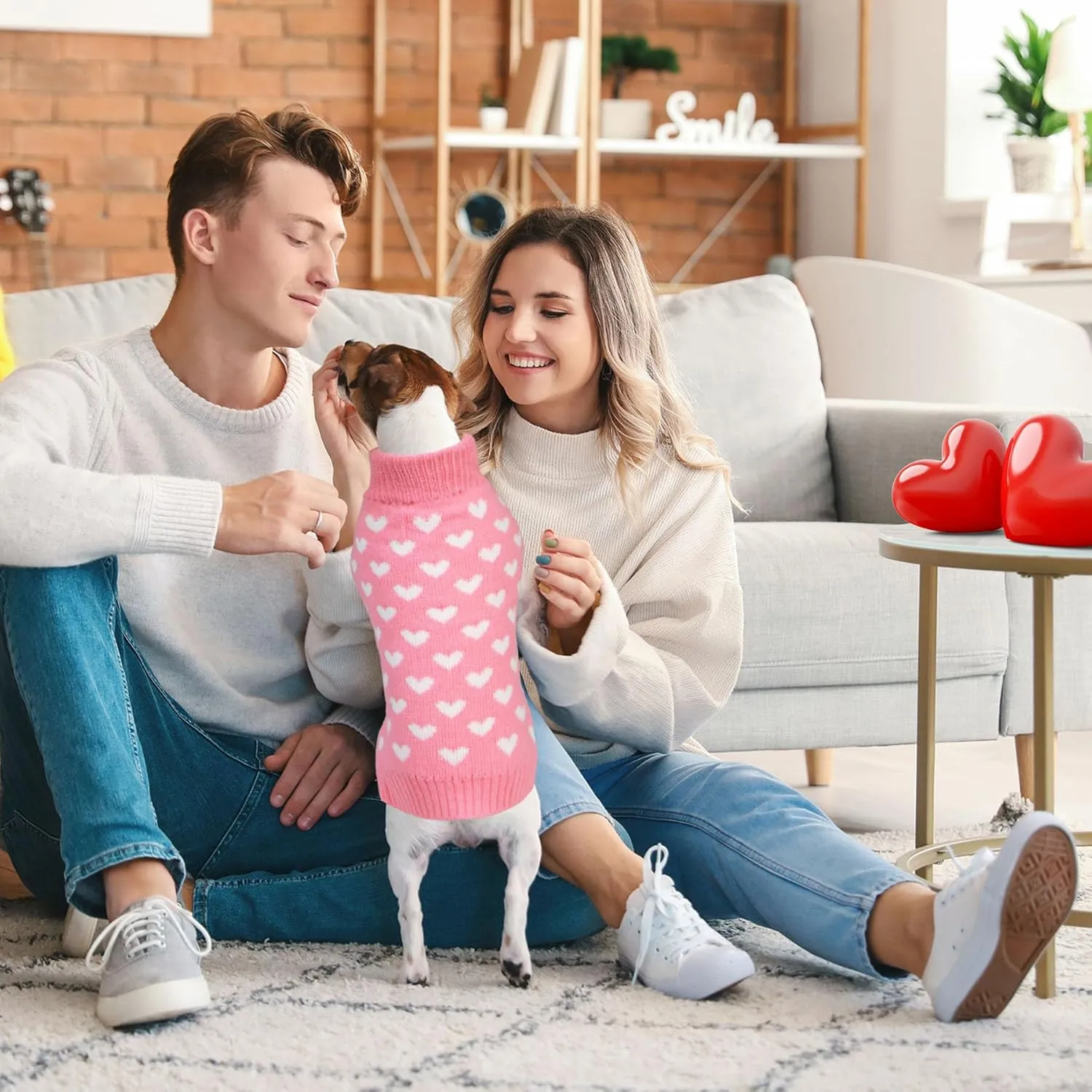 2 Pack Valentines Day Dog Sweater, Dog Valentines Outfit Clothes Knitted Heart Sweaters for Small Medium Large Dogs Pets (Red Heart & Pink Heart, XL)