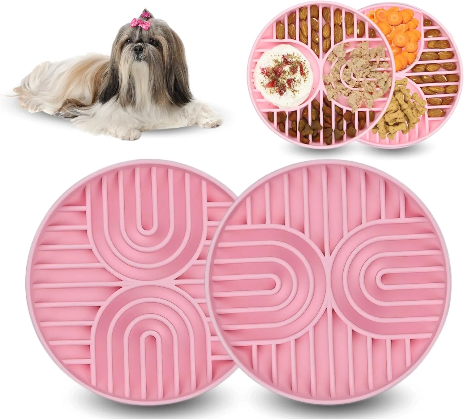 2 PCS Pink Dog Bowls, Durable Silicone Slow Feeder Non-Slip & Dishwasher Safe, me & Small Slow Feeder Dog Bowls, 1.5 Cup Dishwasher Safe Eases Anxiety & Boredom