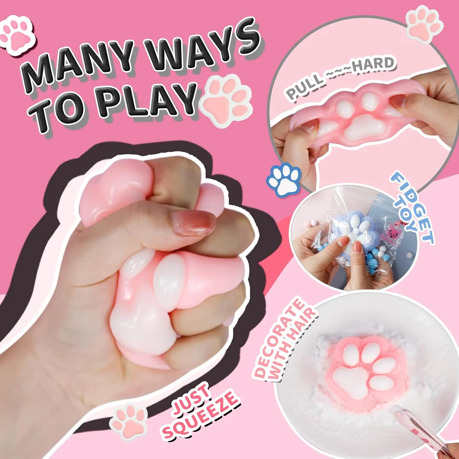 2 Pcs Taba Squishy Cat Paw Toy Handmade, Kawaii FuFu Squishies, Sticky YoYo, Jelly Kitty Paw Squeeze Toys, Pinch Family Funny Fidget Toys Novelty Things for Anxiety, Kids - Purple & White