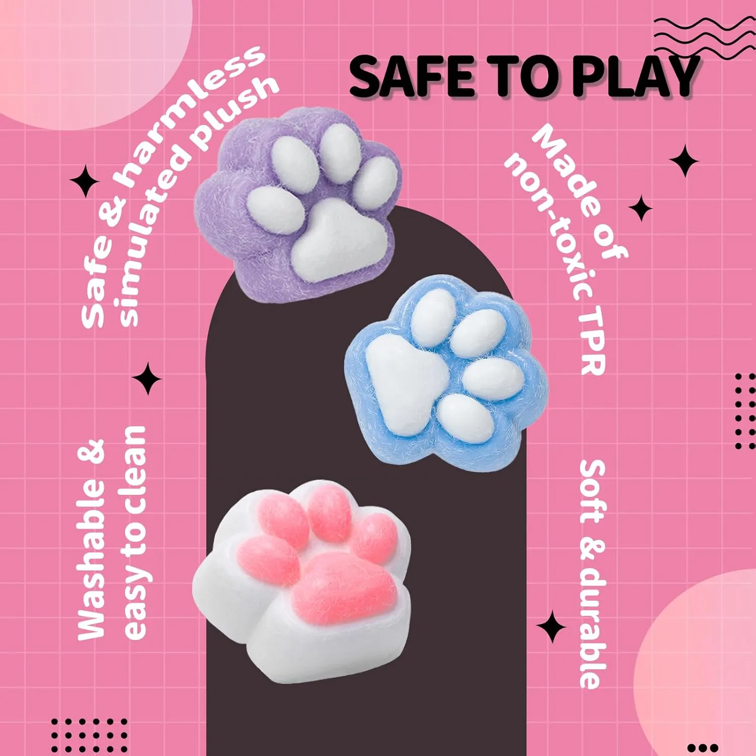2 Pcs Taba Squishy Cat Paw Toy Handmade, Kawaii FuFu Squishies, Sticky YoYo, Jelly Kitty Paw Squeeze Toys, Pinch Family Funny Fidget Toys Novelty Things for Anxiety, Kids - Purple & White