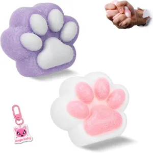 2 Pcs Taba Squishy Cat Paw Toy Handmade, Kawaii FuFu Squishies, Sticky YoYo, Jelly Kitty Paw Squeeze Toys, Pinch Family Funny Fidget Toys Novelty Things for Anxiety, Kids - Purple & White
