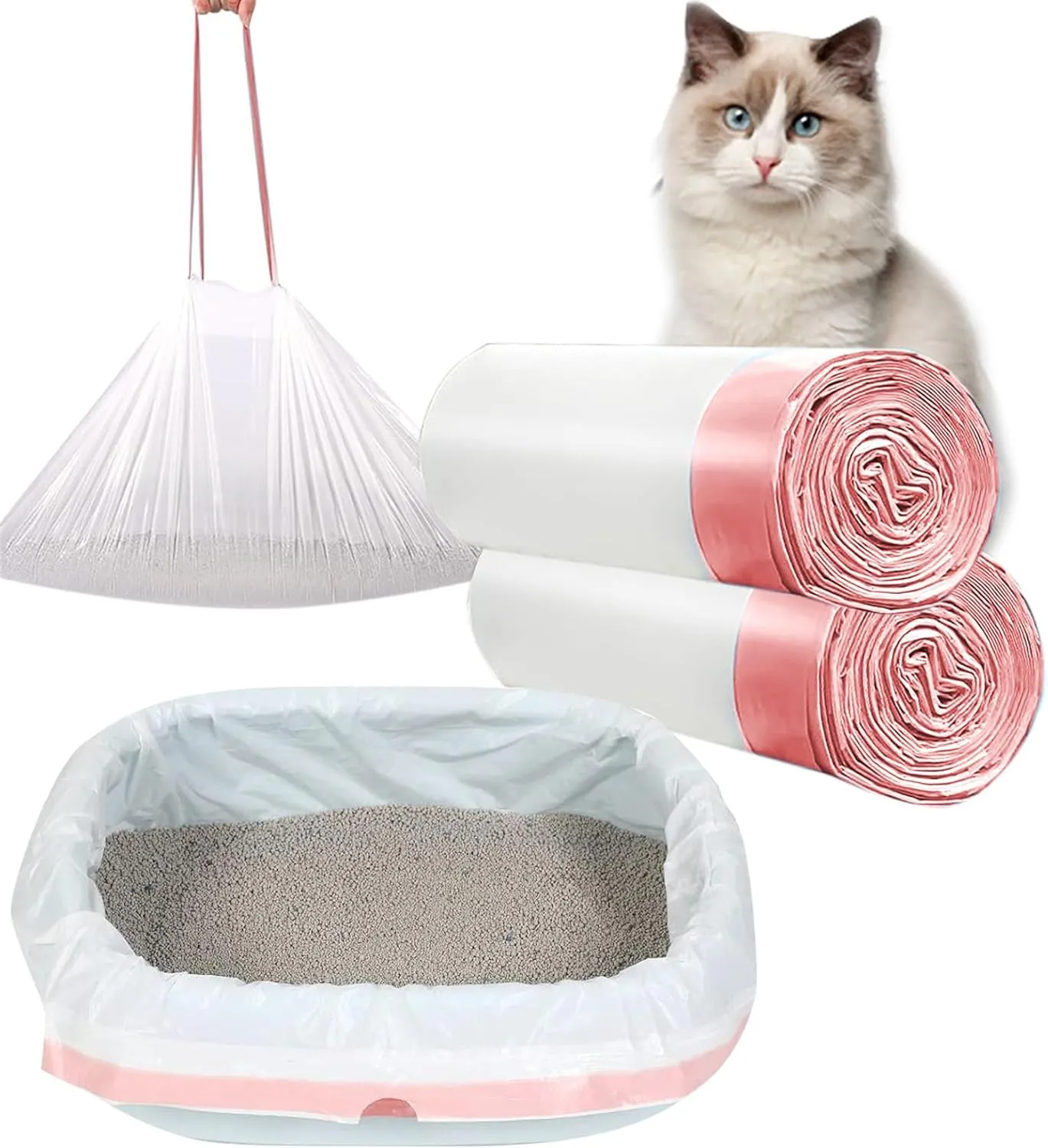 37'' x 18'' Cat Litter Box Liners Large Jumbo 20 Count Drawstring Cat Litter Bags 2 MIL Extra Thick Litter Pan Liners for Large Giant Litter Boxes (20 Count)