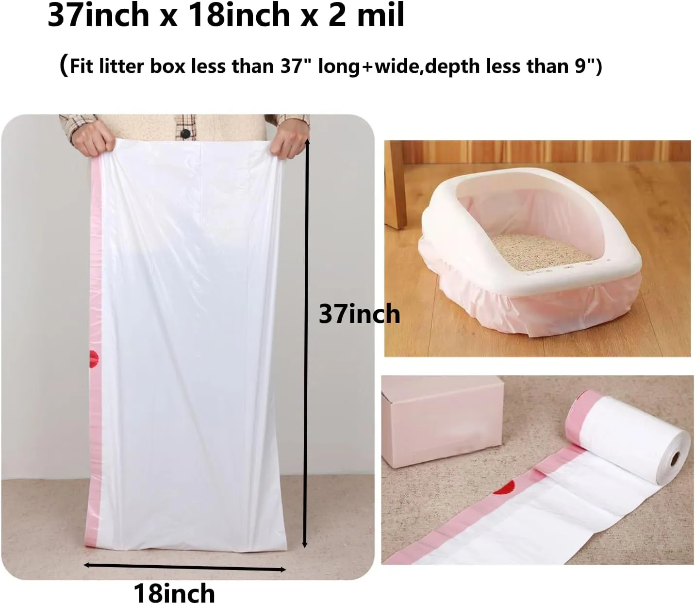 37'' x 18'' Cat Litter Box Liners Large Jumbo 20 Count Drawstring Cat Litter Bags 2 MIL Extra Thick Litter Pan Liners for Large Giant Litter Boxes (20 Count)