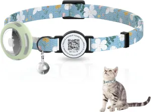 Airtag Cat Collar, Breakaway Safety Collar with Bells, QR Code Tag, Luminous Holder, Adjustable,Lightweight (Blue)