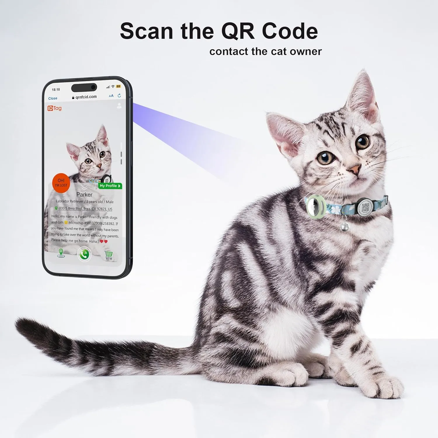 Airtag Cat Collar, Breakaway Safety Collar with Bells, QR Code Tag, Luminous Holder, Adjustable,Lightweight (Blue)