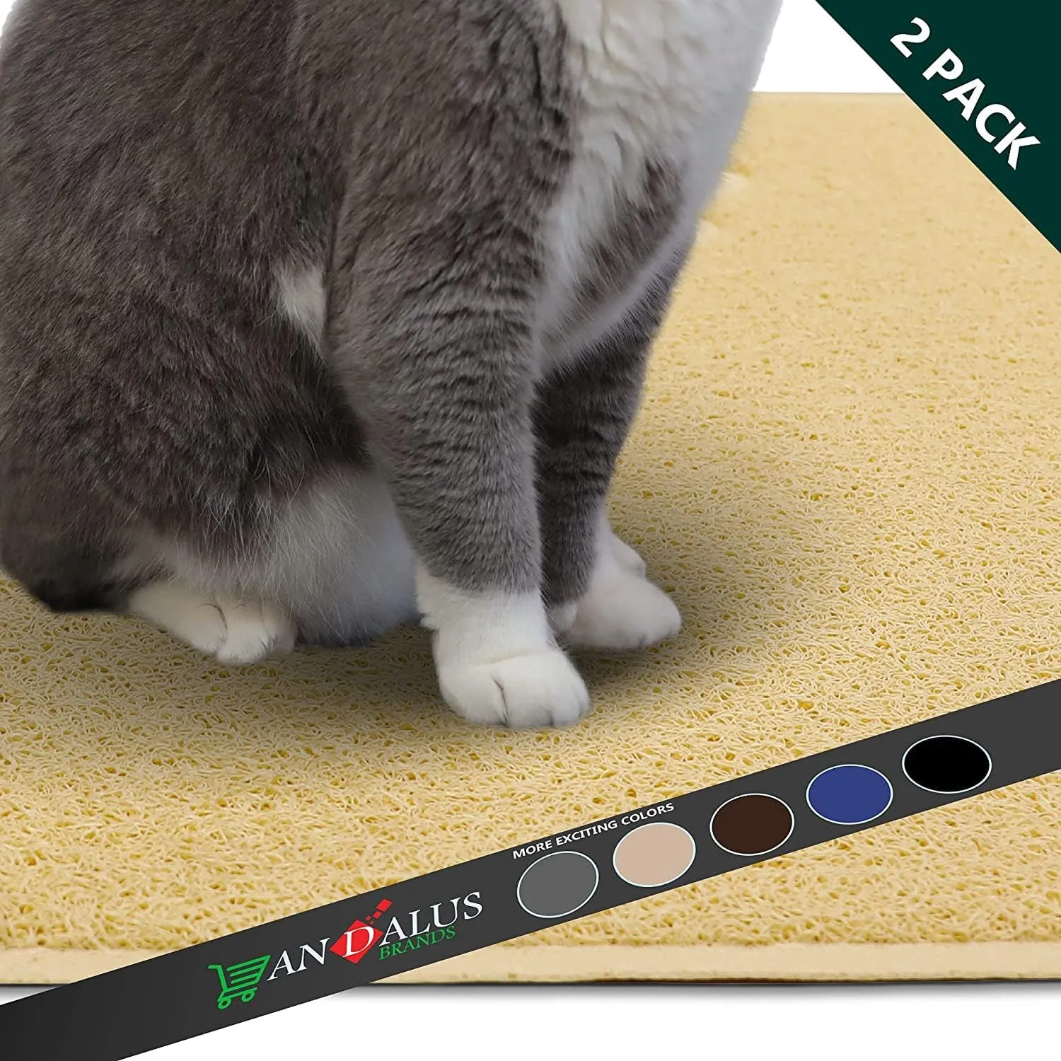 Andalus Jumbo Cat Litter Mat, Pack of 1 - Waterproof, Non-Slip & Easy to Clean Cat Litter Box Mat for Extra Efficient Pet Litter-Trapping, Beige (47 X 35)