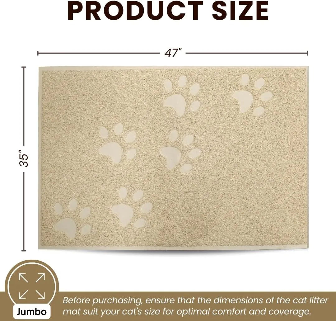 Andalus Jumbo Cat Litter Mat, Pack of 1 - Waterproof, Non-Slip & Easy to Clean Cat Litter Box Mat for Extra Efficient Pet Litter-Trapping, Beige (47 X 35)