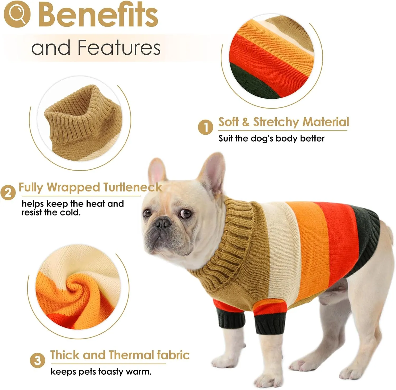 AOFITEE Small Dog Sweaters, Warm Dogs Sweater for Small Girls Boys, Turtleneck Pullover Puppy Knitwear, Dog Sweatshirt for Fall Winter, Stretchy Pullover for Yorkie, Chihuahua, Teacup (Browns)