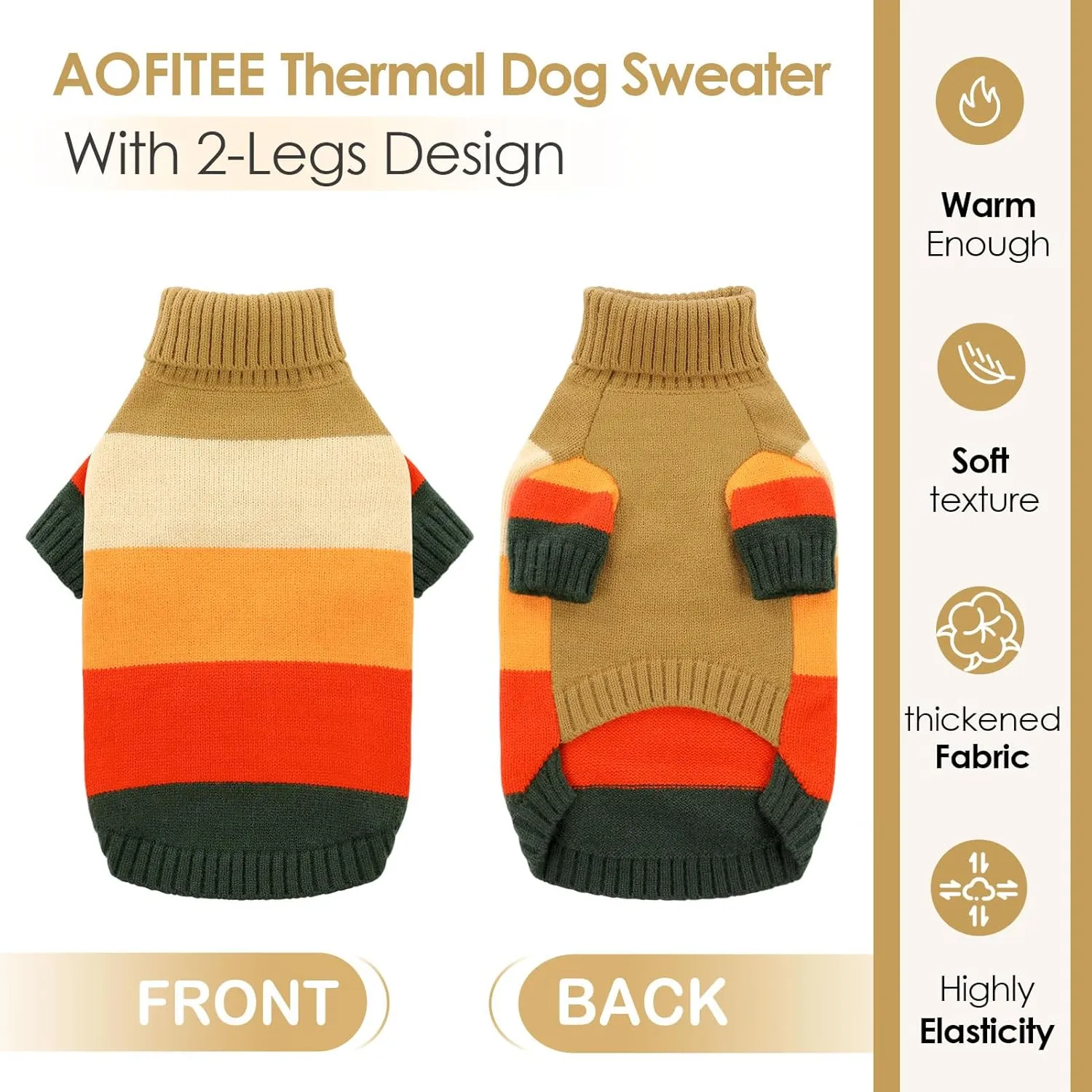 AOFITEE Small Dog Sweaters, Warm Dogs Sweater for Small Girls Boys, Turtleneck Pullover Puppy Knitwear, Dog Sweatshirt for Fall Winter, Stretchy Pullover for Yorkie, Chihuahua, Teacup (Browns)