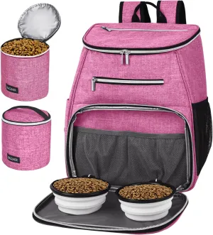 BAGLHERDog Travel Bag Backpack, Airline Approved Pet Supplies Backpack, Dog Travel Backpack with 2 Silicone Collapsible Bowls and 2 Food Baskets Pink