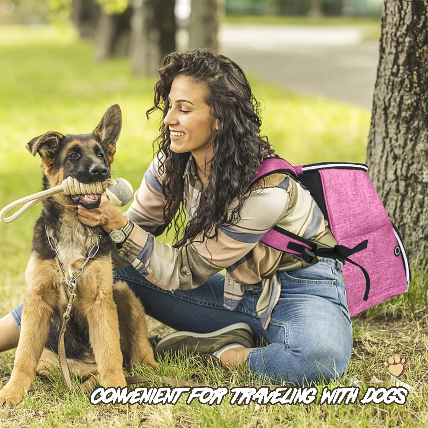 BAGLHERDog Travel Bag Backpack, Airline Approved Pet Supplies Backpack, Dog Travel Backpack with 2 Silicone Collapsible Bowls and 2 Food Baskets Pink