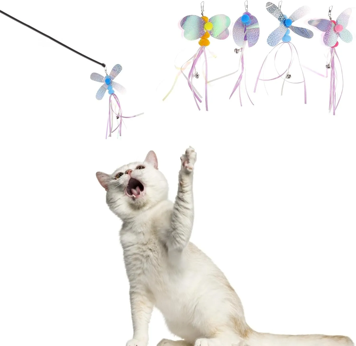balacoo 4 Pcs Cat Teaser Wand Refill Kit, Butterfly Dragonflies Bee Teaser Toys Replacement for Cat Teaser Wand, Kitten Exercise Toys for Kitten Dog Puppy