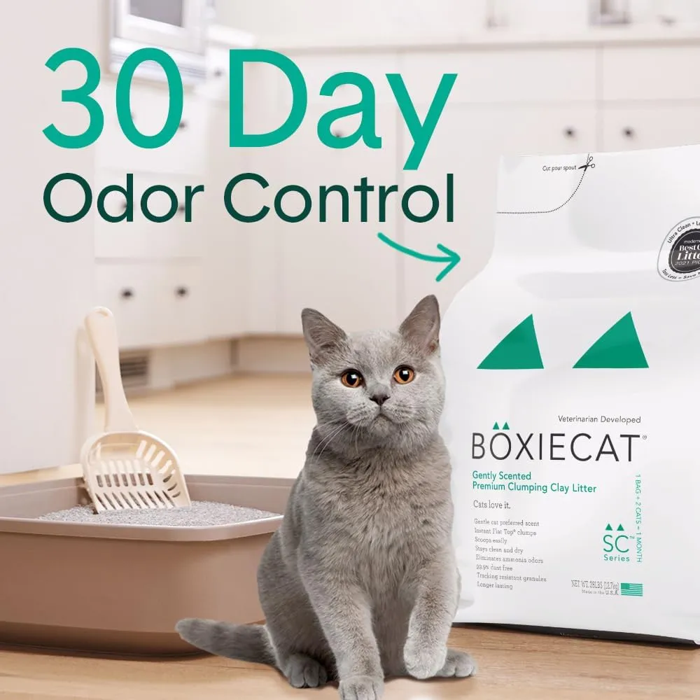 Boxie Gently Scented 30 Day Natural Odor Control Cat Litter, 28lb Clumping Clay Kitty Litter
