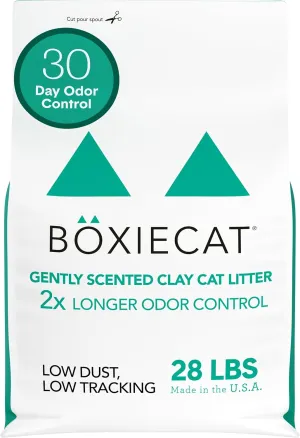 Boxie Gently Scented 30 Day Natural Odor Control Cat Litter, 28lb Clumping Clay Kitty Litter
