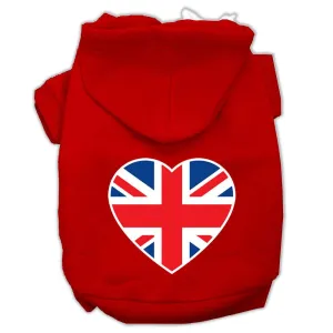 British Flag Heart Screen Print Pet Hoodies Red Size XL (16)
