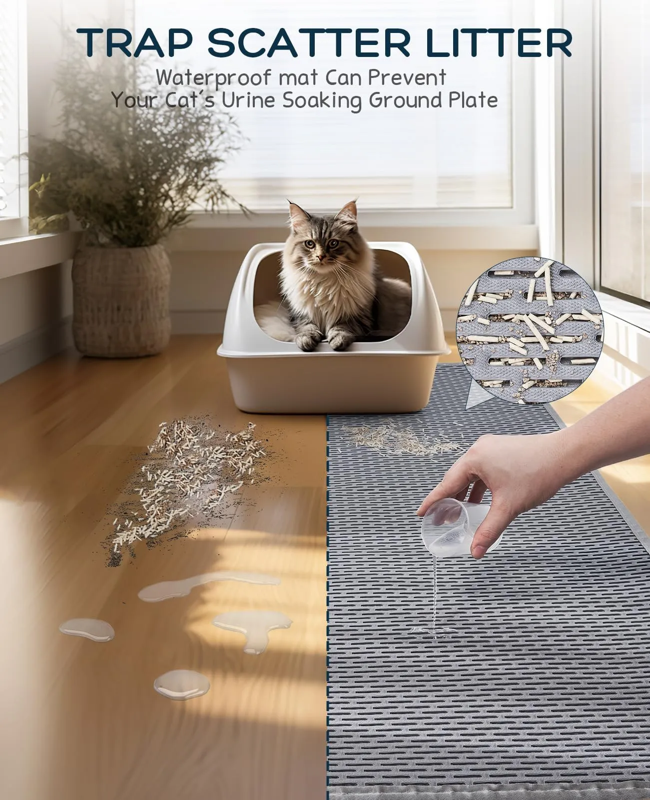 BurgeonNest 45"x 32" Cat Litter Mat, Washable Extra Large XL Kitty Litter Trapping Mat, Smooth and Comfortable Material Litter Box Mat, Fewer creases