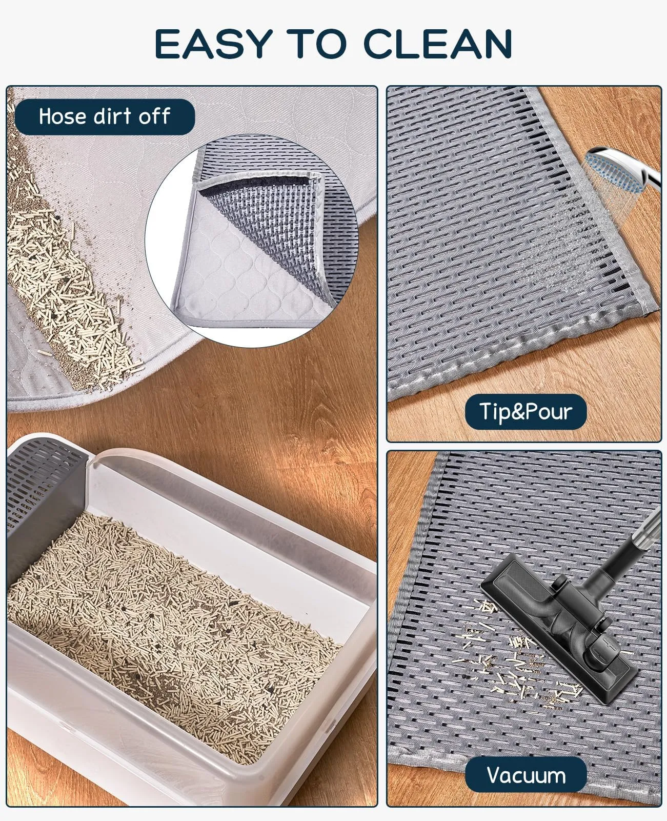 BurgeonNest 45"x 32" Cat Litter Mat, Washable Extra Large XL Kitty Litter Trapping Mat, Smooth and Comfortable Material Litter Box Mat, Fewer creases