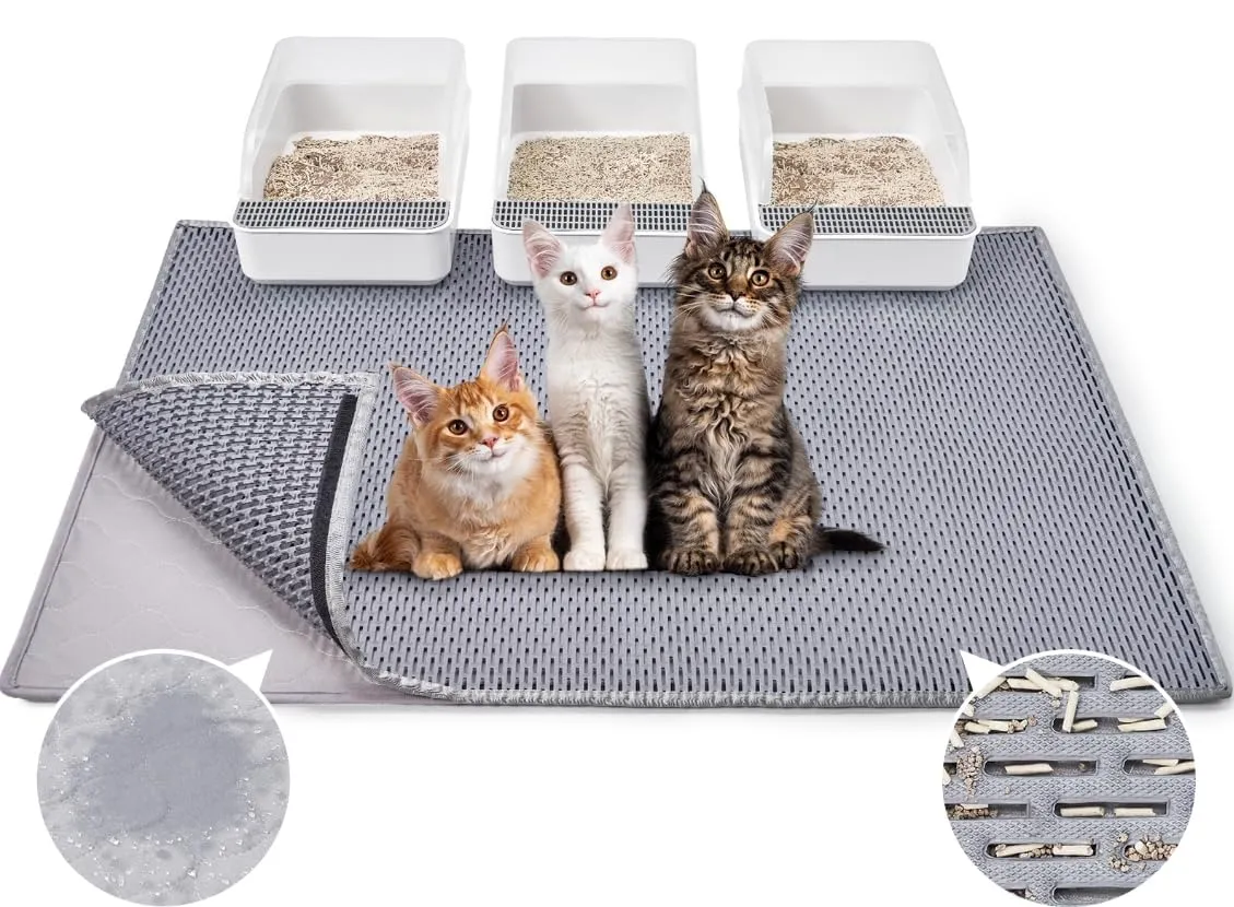 BurgeonNest 45"x 32" Cat Litter Mat, Washable Extra Large XL Kitty Litter Trapping Mat, Smooth and Comfortable Material Litter Box Mat, Fewer creases