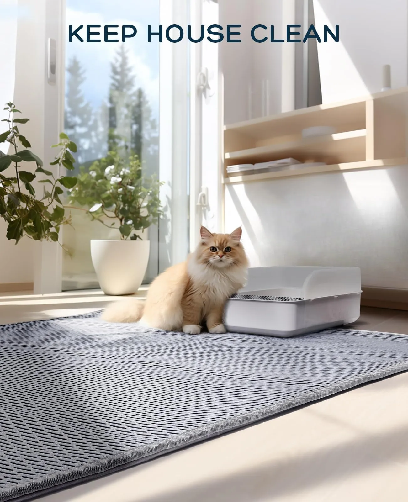 BurgeonNest 45"x 32" Cat Litter Mat, Washable Extra Large XL Kitty Litter Trapping Mat, Smooth and Comfortable Material Litter Box Mat, Fewer creases