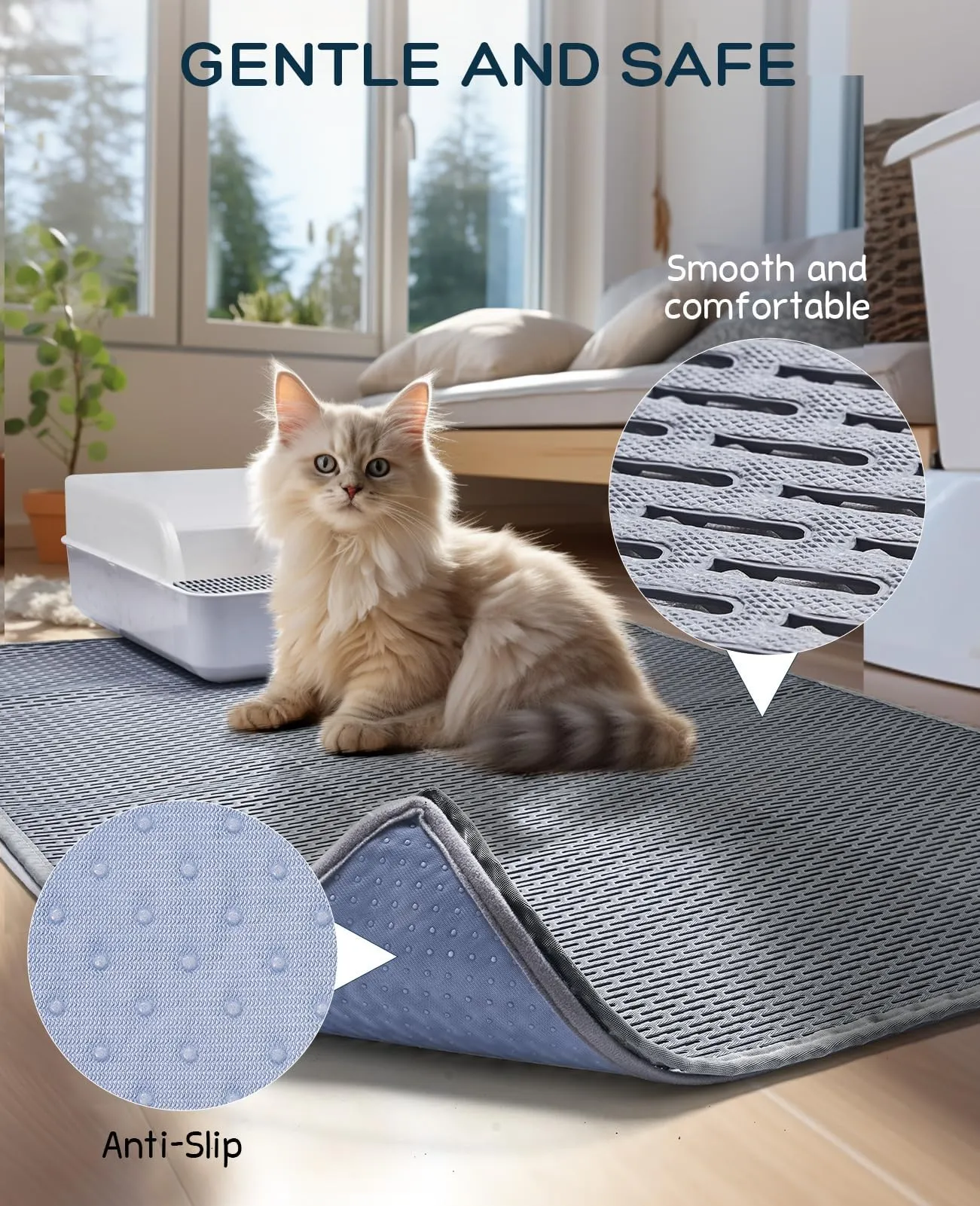 BurgeonNest 45"x 32" Cat Litter Mat, Washable Extra Large XL Kitty Litter Trapping Mat, Smooth and Comfortable Material Litter Box Mat, Fewer creases