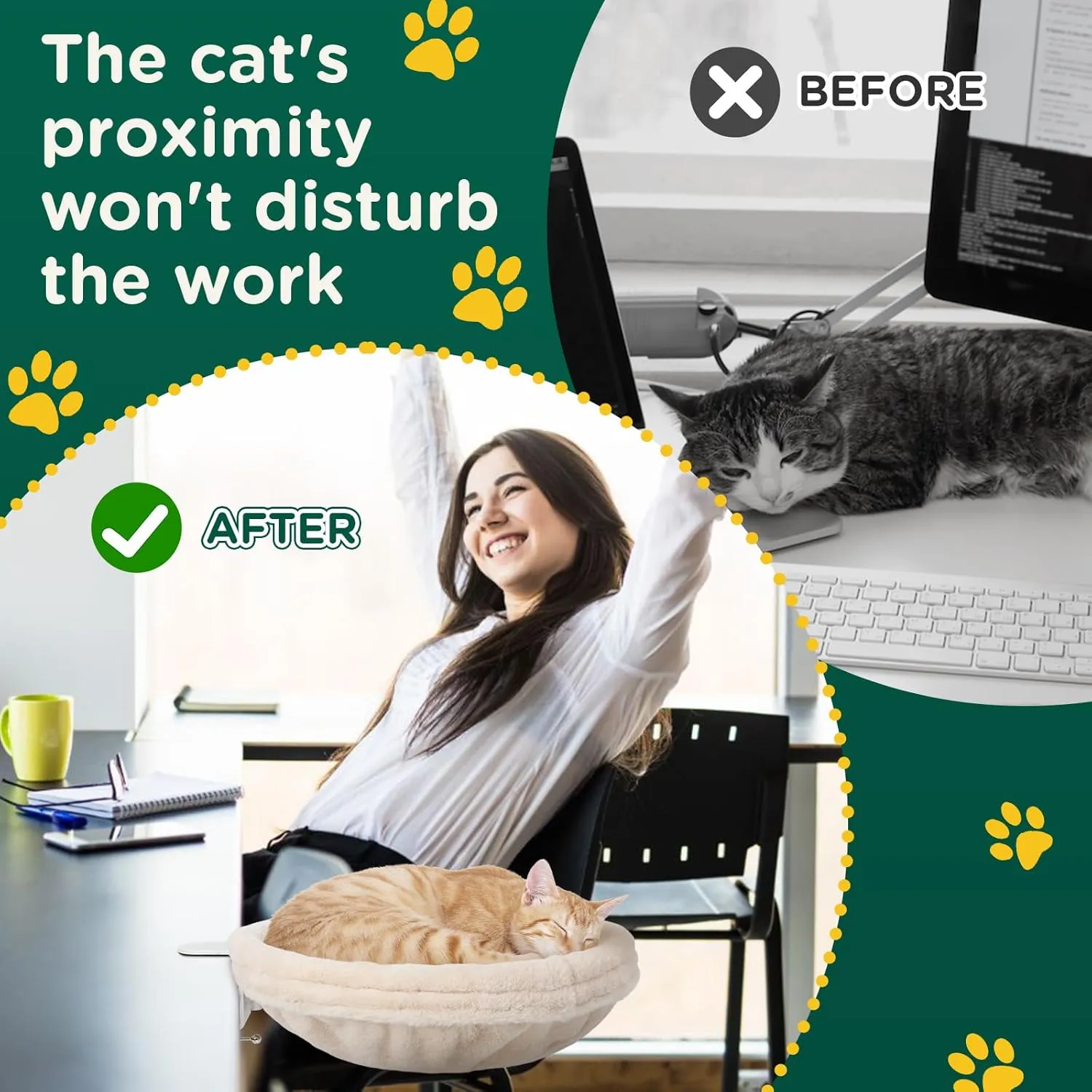 Cat Desk Bed, Round Cat Bed for DeskAdjustable Steel Frame, Indoor Desk Perch for Cat up to 25 lbs, Unique and Modern Cat FurnitureCream