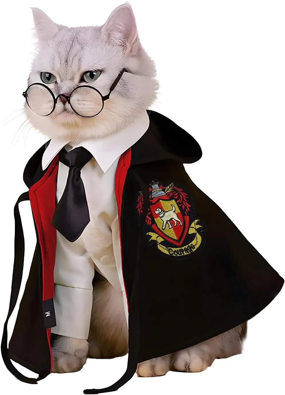 Cat Halloween Costume - Pet Wizard Costumes Mantle Magician Cosplay Clothes with Bowtie & Glasses Set, Festival Party Apparel for Small Pets Cats Dogs