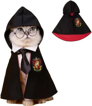 Cat Halloween Costume - Pet Wizard Costumes Mantle Magician Cosplay Clothes with Bowtie & Glasses Set, Festival Party Apparel for Small Pets Cats Dogs