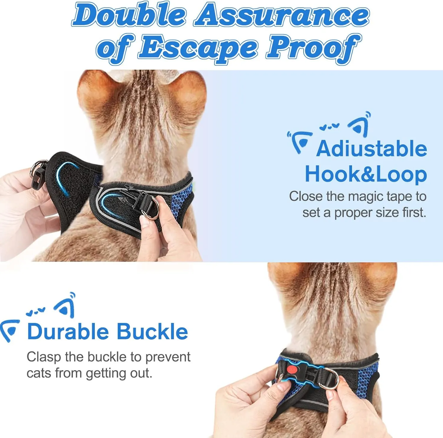 Cat Harness and Leash for Walking Escape Proof, Adjustable Kitten Vest Harness Reflective Soft Mesh Puppy Harness for Outdoor, Comfort Fit, Easy to Control (Blue, S)