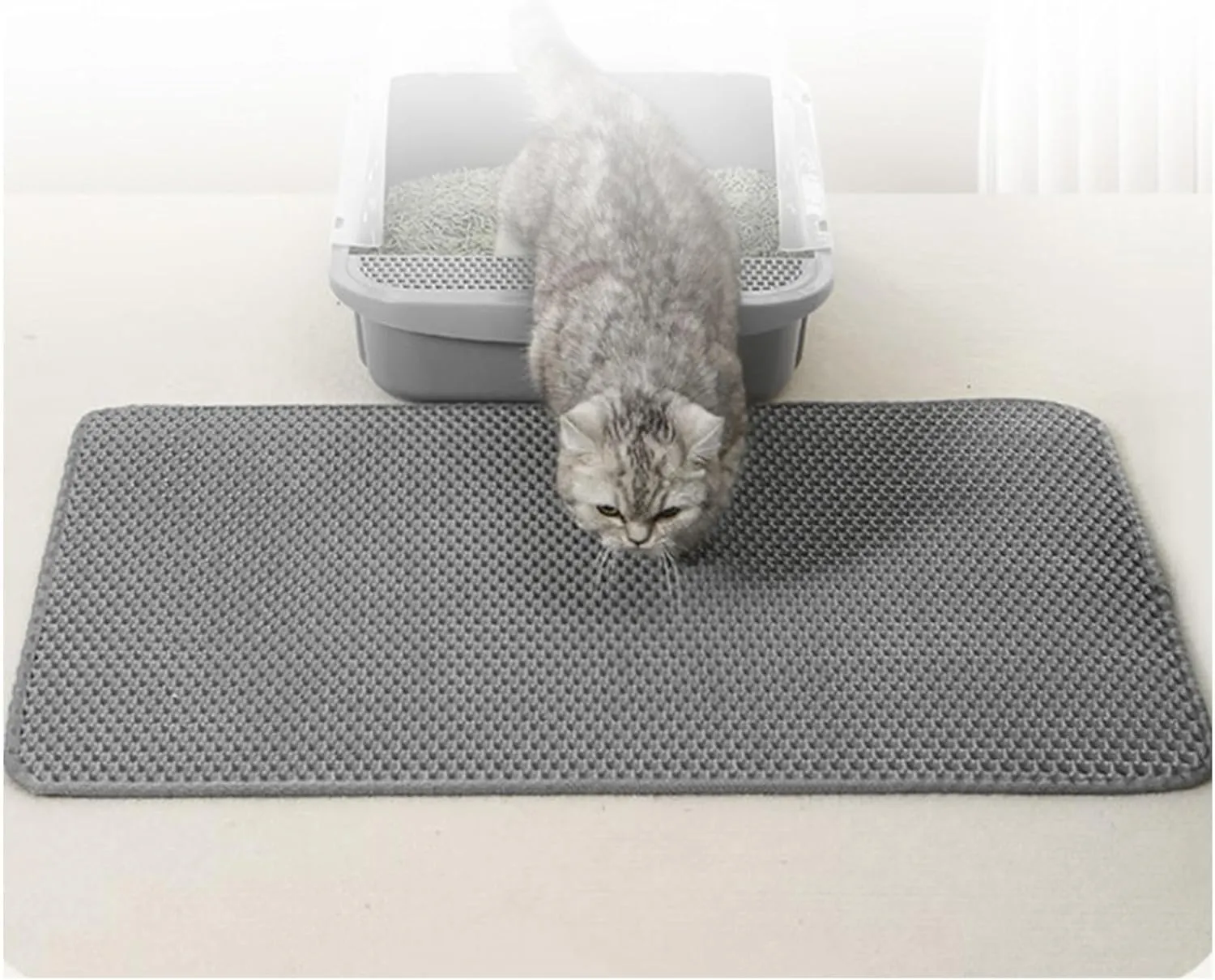 Cat Litter Mat Litter Trapping Mat, 24X35In/26X46In Double Layer Easy Clean Cat Litter Pad Cat Litter Trap Mat, Less Waste,Soft On Paws,Non-Slip,26X46In-Gray