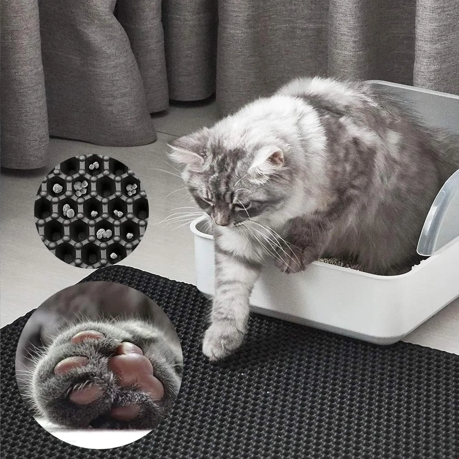 Cat Litter Mat Litter Trapping Mat, 24X35In/26X46In Double Layer Easy Clean Cat Litter Pad Cat Litter Trap Mat, Less Waste,Soft On Paws,Non-Slip,26X46In-Gray