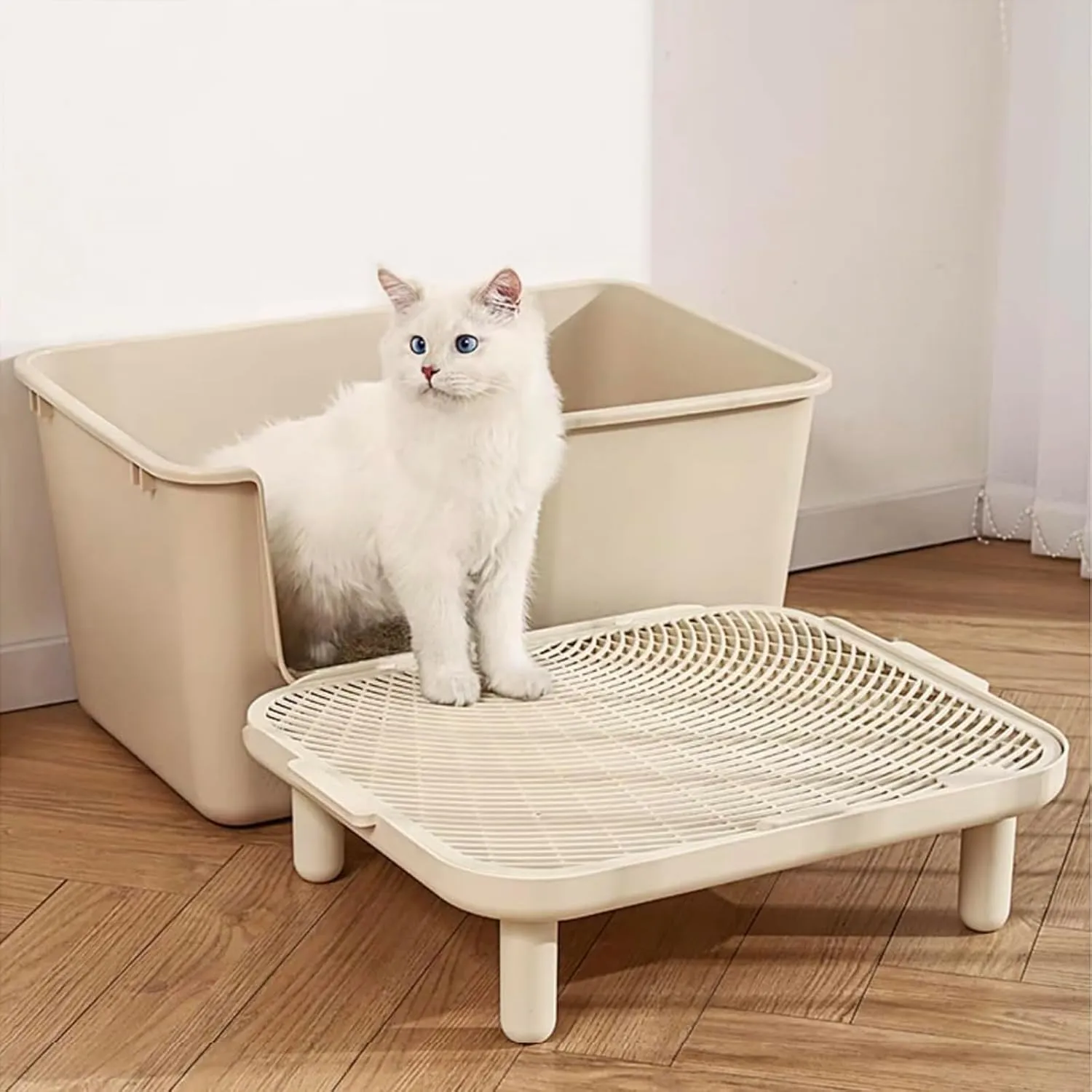 Cat Litter Mat Litter Trapping Mat,22.05"x17.72"Large Litter Box Mat for Cat,Double Layer Washable Plastic Litter Catcher Mat,Easy to Clean,No Slip,Urineproof XL Kitty Litter Mat,Waterproof(1.57"High)