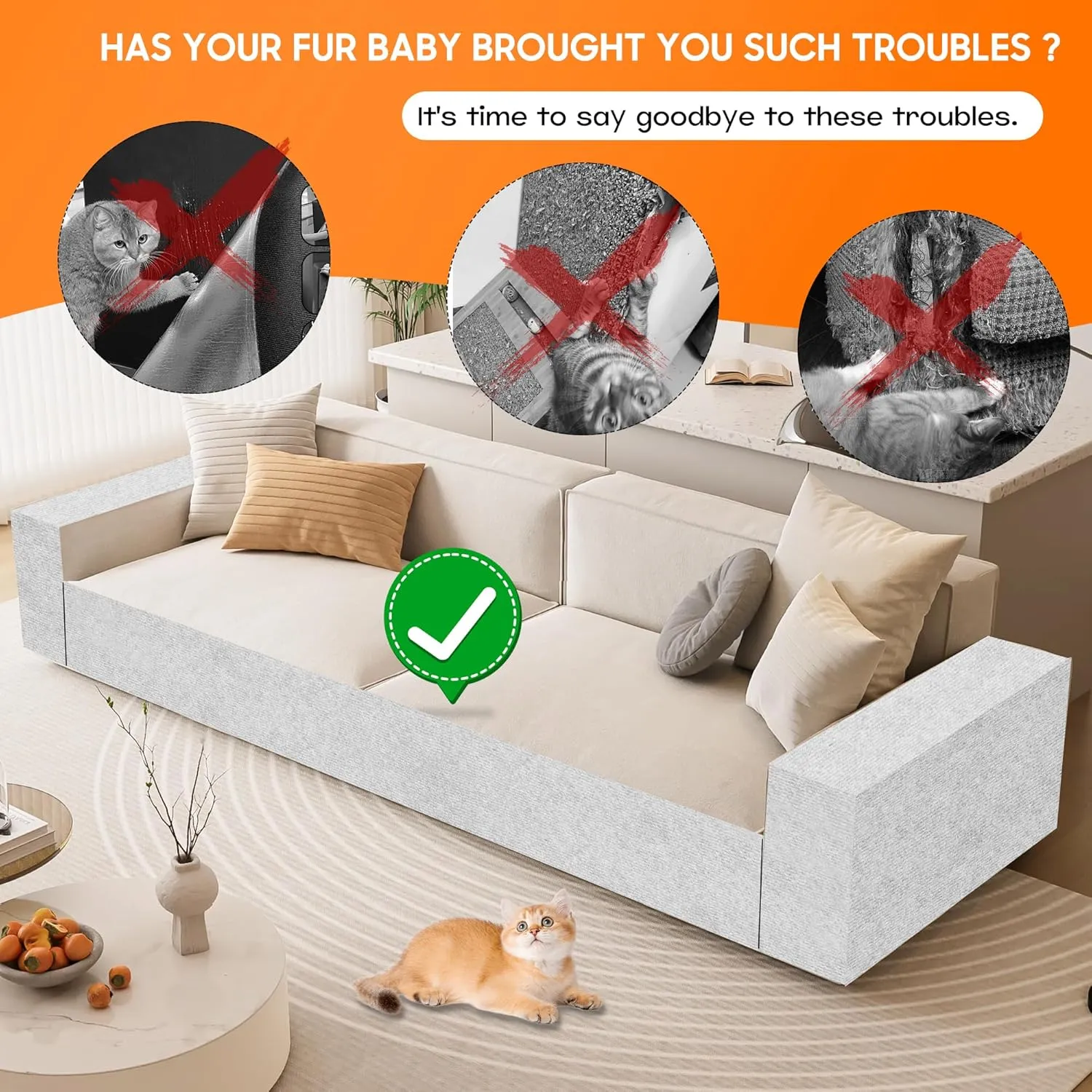 Cat Scratcher Couch Protector - Cat Scratch Furniture Protector for Sofa, Couch Protector from Cat Claws, Cat Scratch Pad & Scratching Post, Furniture Protectors from Cats Scratching(Off-White)