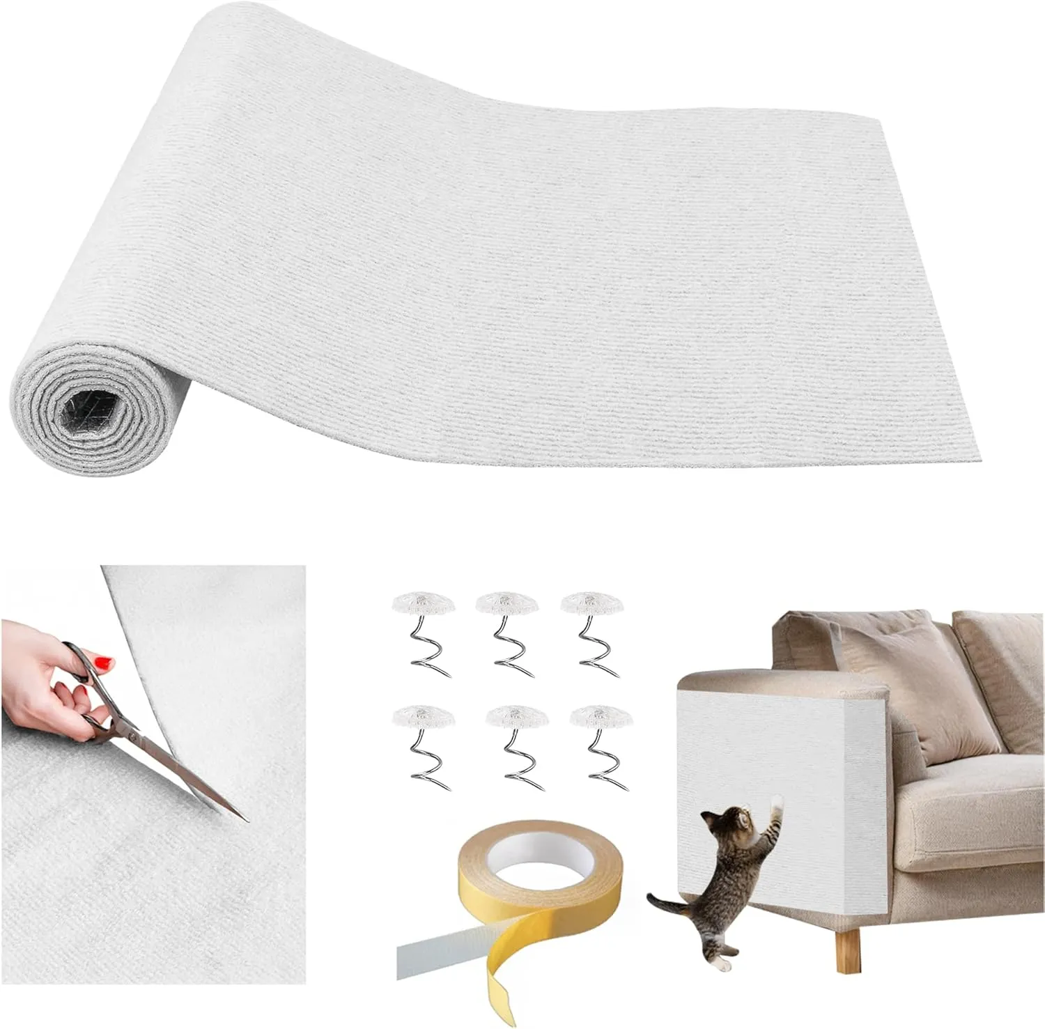 Cat Scratcher Couch Protector - Cat Scratch Furniture Protector for Sofa, Couch Protector from Cat Claws, Cat Scratch Pad & Scratching Post, Furniture Protectors from Cats Scratching(Off-White)