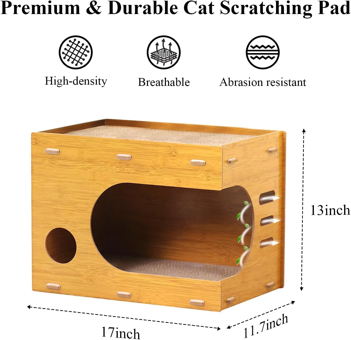 Cat Scratcher House,2 in 1 Cardboard Cat House Durable and Sturdy Cat Scratching Post Cat Scratching Board Cat Scratchers for Indoor Cats, Easy to Assemble,Maximum Load Capacity 66 lbs