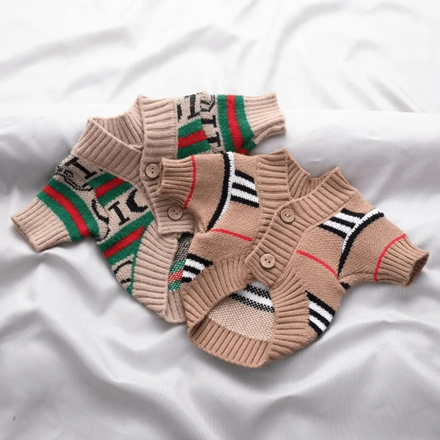 Cute Knitted Cat Sweaters Warm Striped Dog Apparel Thickened Winter Kitten Sweaters for Indoor Cats and Small Dogs (Stripe 1,M (3.3-5.5lbs))
