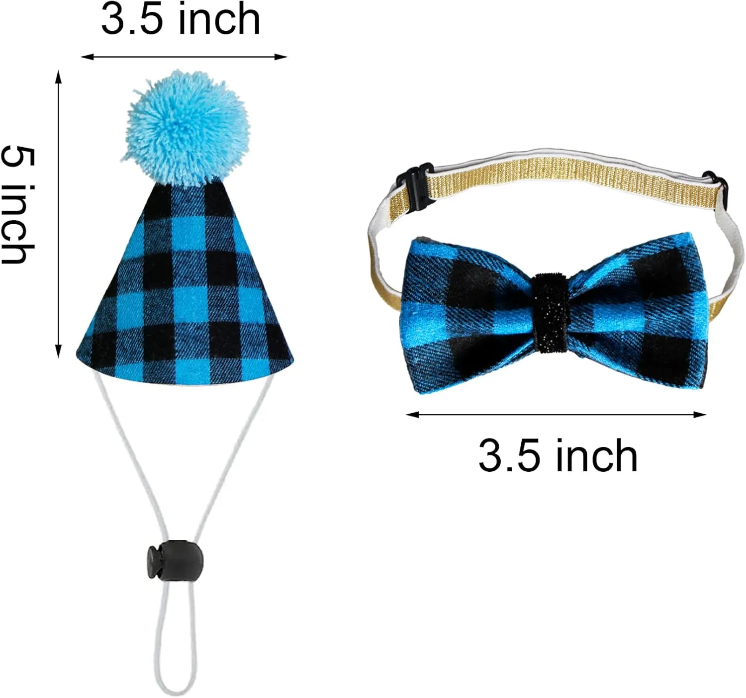 Dog Birthday Party Supplies, Plaid Dog Birthday Hat with Numbers Bandana Bow Tie for Small Medium Large Dogs Pets (Light Blue, Bandana & Hat & Bow Tie & Number)