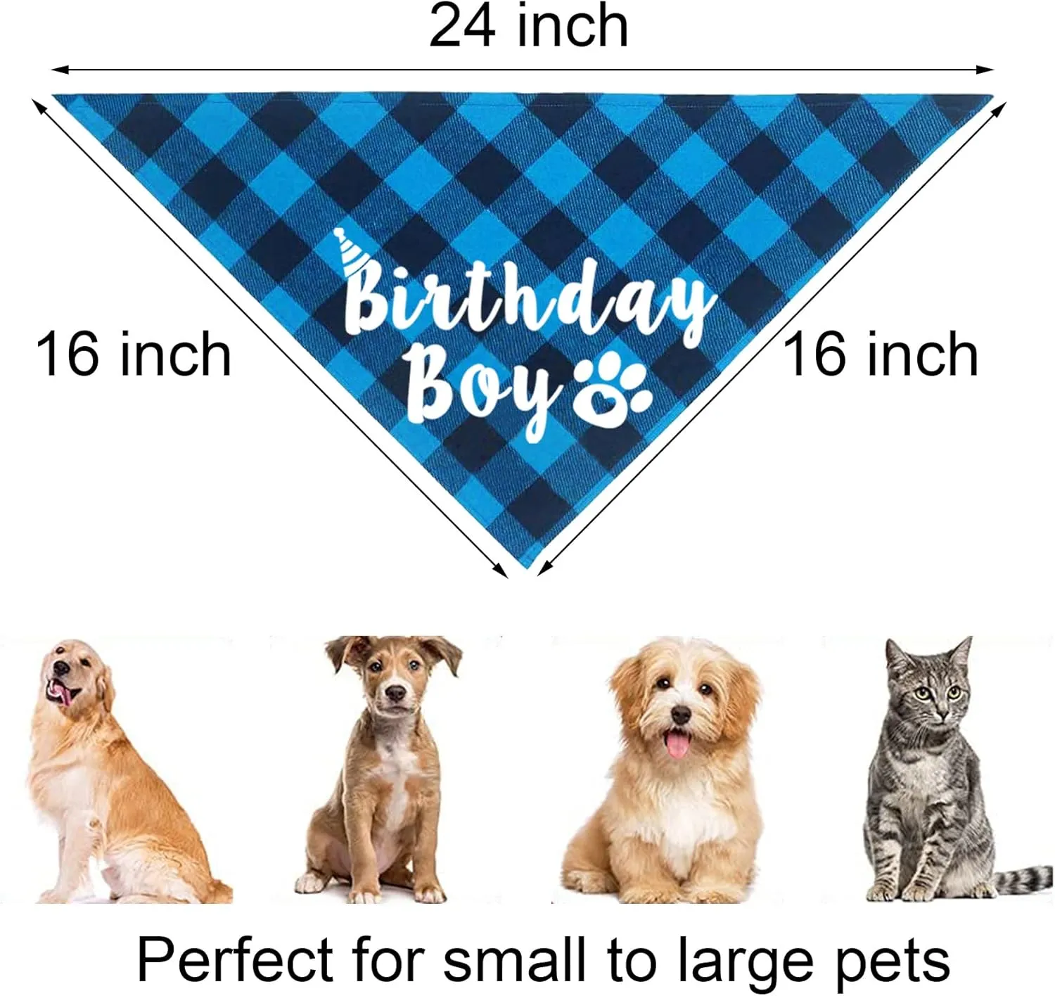 Dog Birthday Party Supplies, Plaid Dog Birthday Hat with Numbers Bandana Bow Tie for Small Medium Large Dogs Pets (Light Blue, Bandana & Hat & Bow Tie & Number)