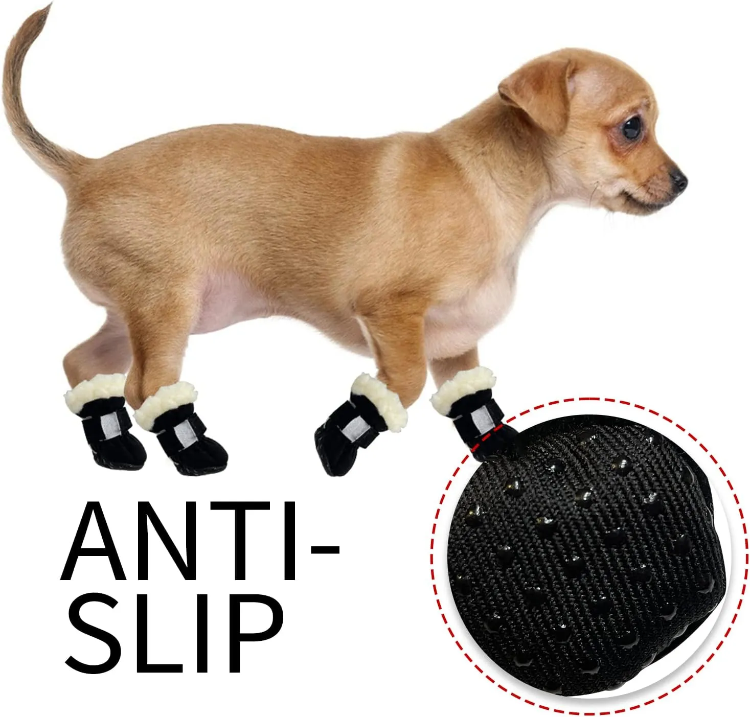 Dog Boots, Fleece Dog Shoes for Small Dogs, Anti-Slip Sole Dog Boots & Paw Protectors, Dog Winter Snow Booties for Outdoor Walking Running