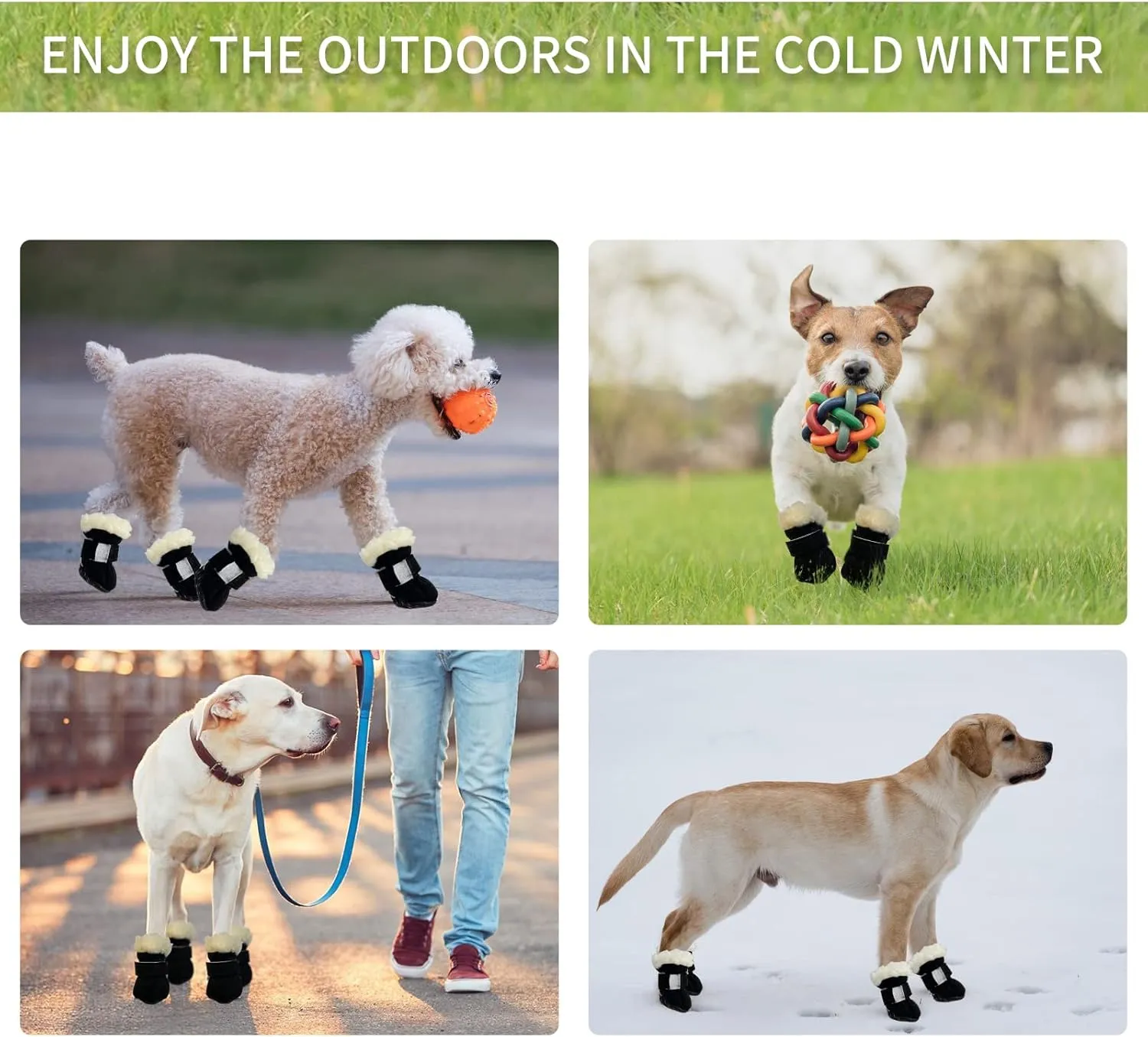 Dog Boots, Fleece Dog Shoes for Small Dogs, Anti-Slip Sole Dog Boots & Paw Protectors, Dog Winter Snow Booties for Outdoor Walking Running