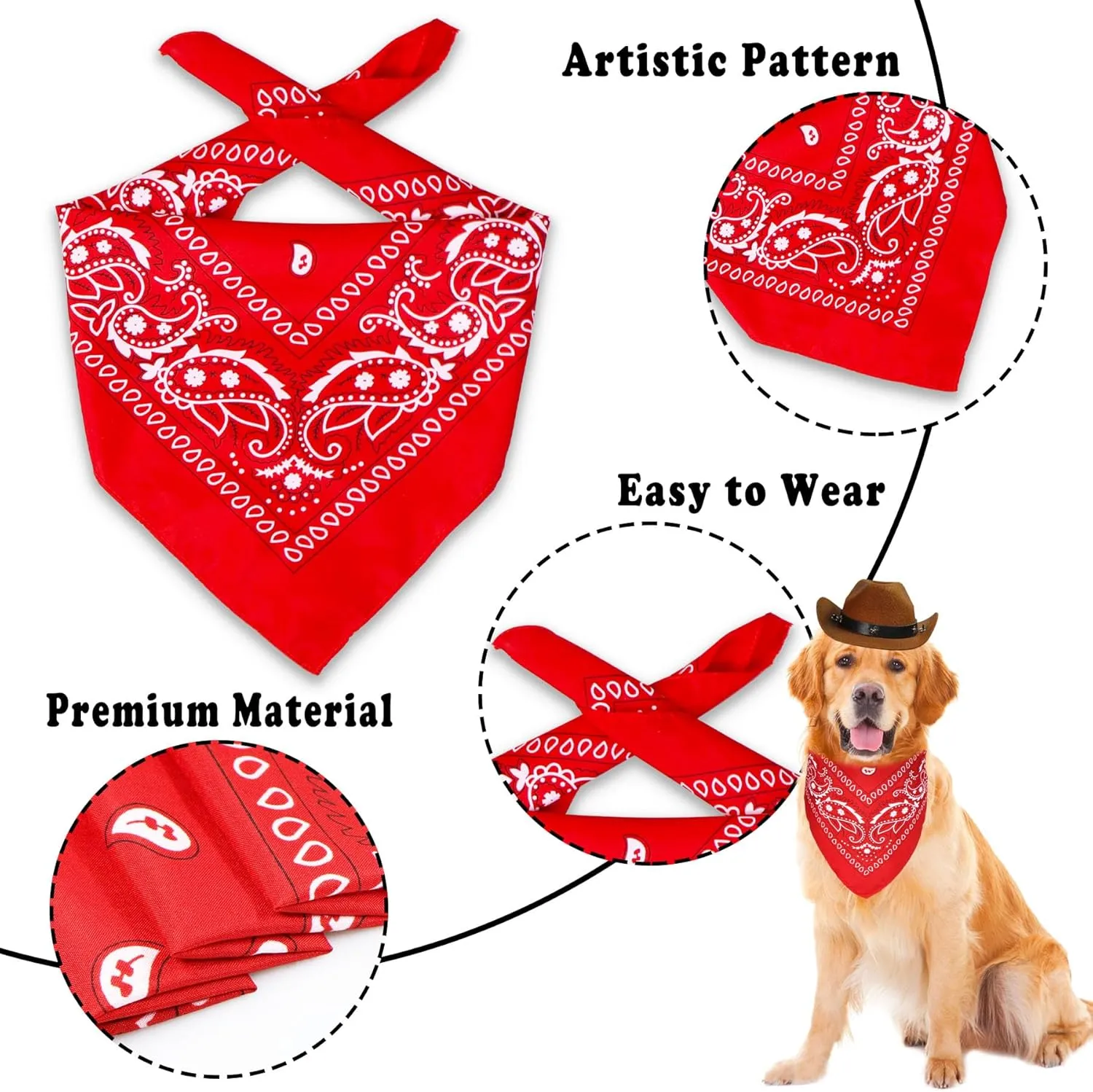 Dog Halloween Costumes, Dog Cowboy Costume Halloween Pet Cowboy Hat Bandana Scarf for Small Medium Large Dogs Pets (Brown Hat & Red Bandana, Large)