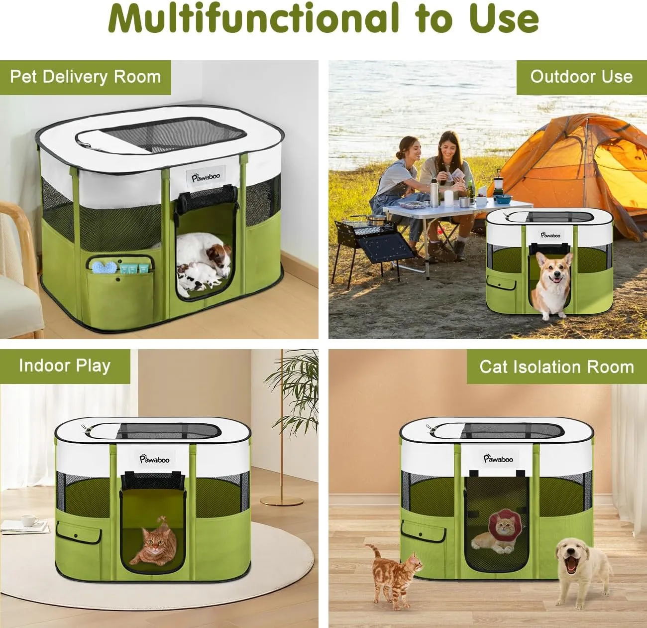 Dog Playpen, Portable Pet Playpen Cat PlayPen, 600D Oxford Dog Kennel Tent Crate, Waterproof&Breathable, Indoor Outdoor Travel Camping Use for Medium/Large Breed with Carrying Case Folding Bowl(L)