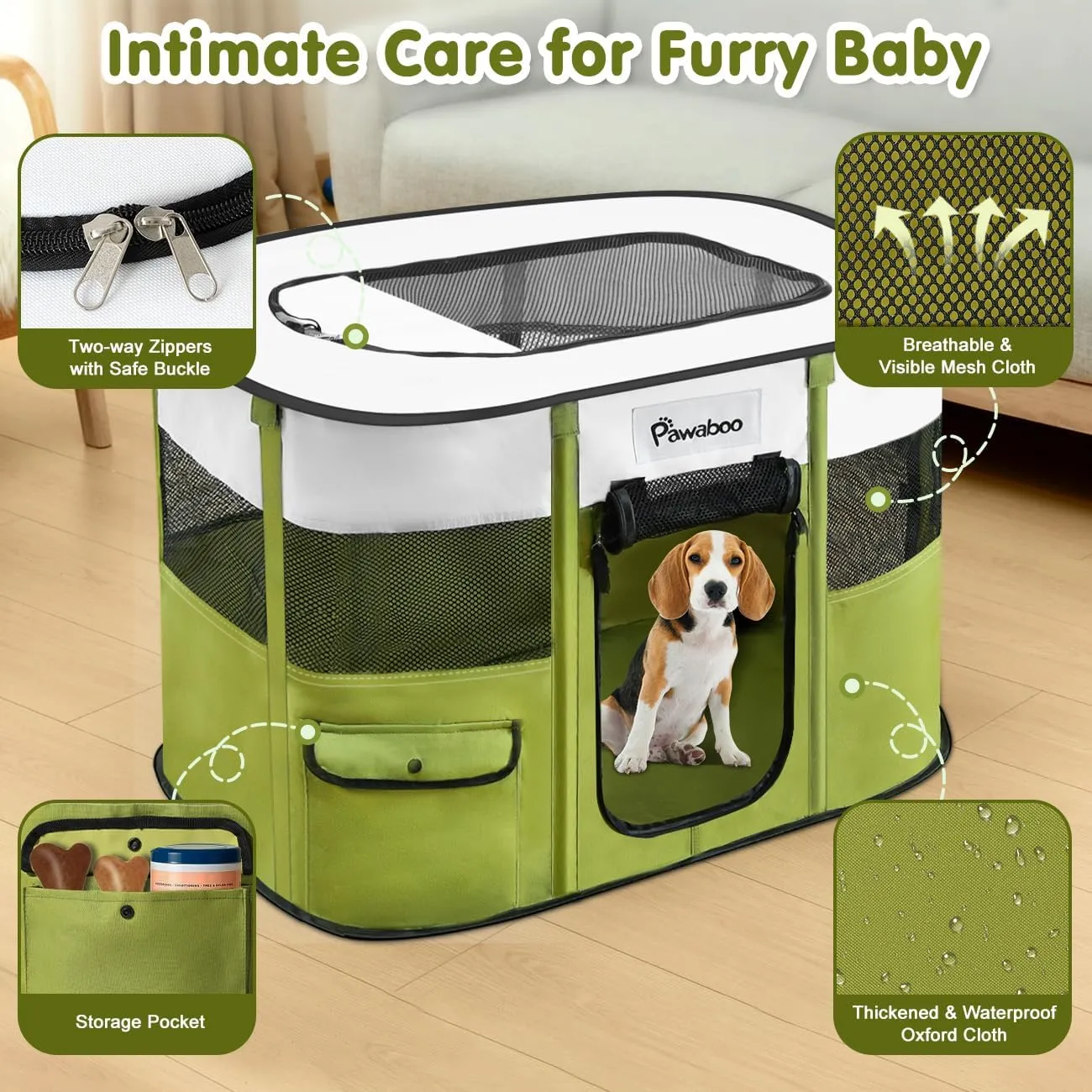 Dog Playpen, Portable Pet Playpen Cat PlayPen, 600D Oxford Dog Kennel Tent Crate, Waterproof&Breathable, Indoor Outdoor Travel Camping Use for Medium/Large Breed with Carrying Case Folding Bowl(L)