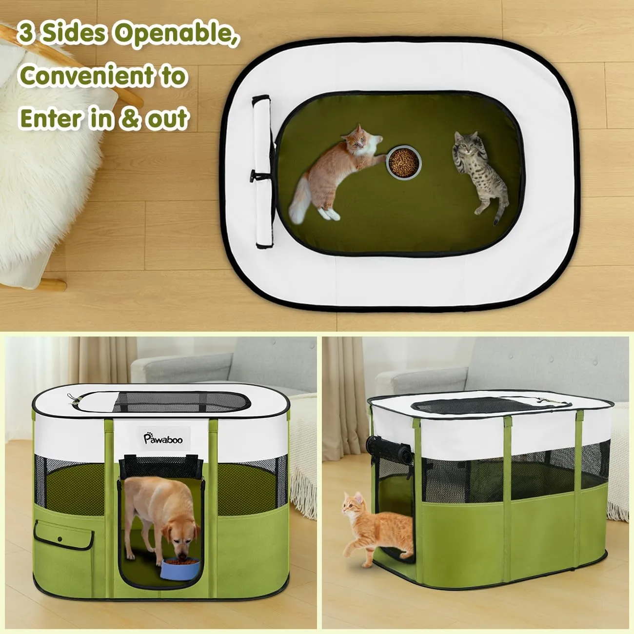 Dog Playpen, Portable Pet Playpen Cat PlayPen, 600D Oxford Dog Kennel Tent Crate, Waterproof&Breathable, Indoor Outdoor Travel Camping Use for Medium/Large Breed with Carrying Case Folding Bowl(L)