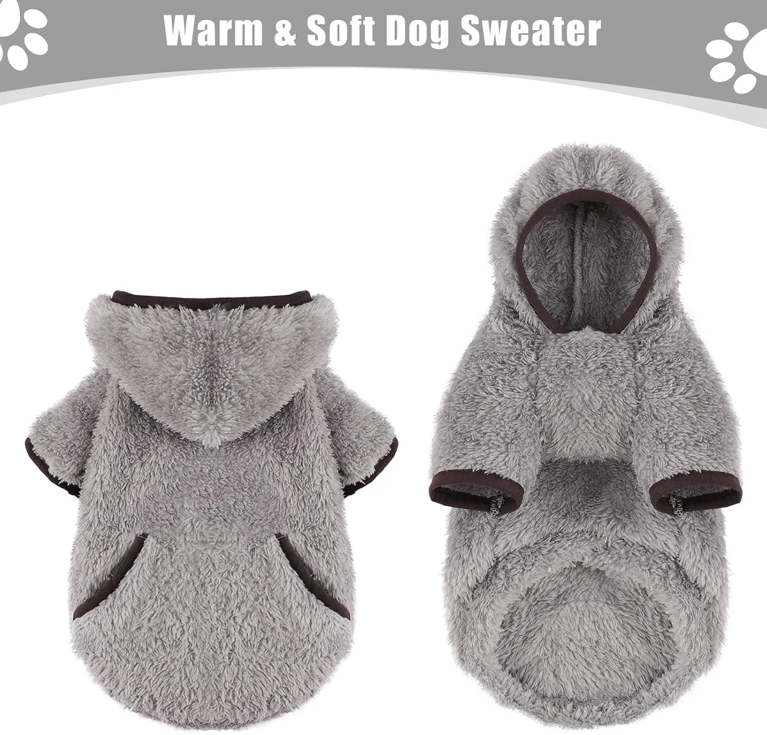 Dog Sweaters for Small Dogs Boy Male Fleece Dog Hoodie Winter Puppy Sweater Chihuahua Teacup Yorkie Soft Stretchy Tiny Clothes Cat Sweater Pet Outfits, Grey, XS