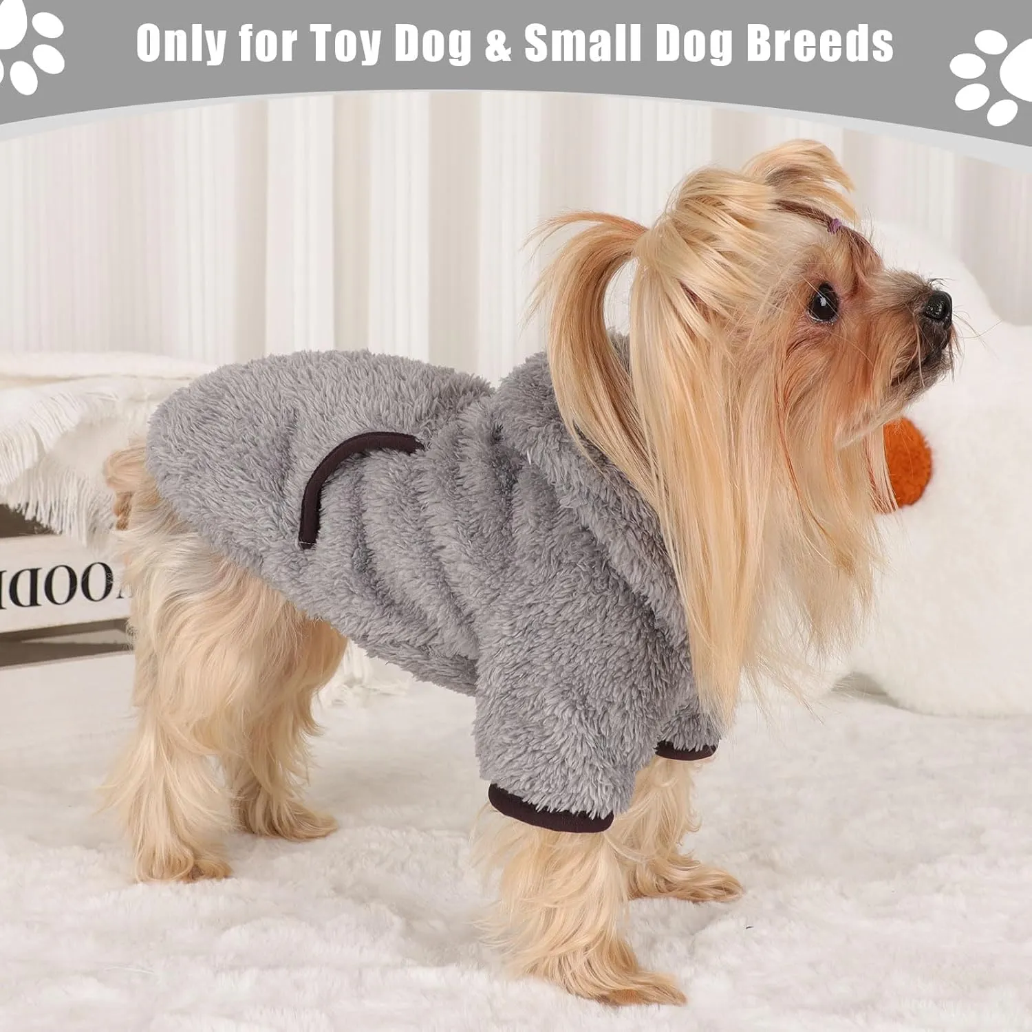 Dog Sweaters for Small Dogs Boy Male Fleece Dog Hoodie Winter Puppy Sweater Chihuahua Teacup Yorkie Soft Stretchy Tiny Clothes Cat Sweater Pet Outfits, Grey, XS