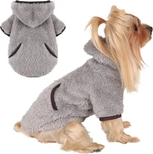 Dog Sweaters for Small Dogs Boy Male Fleece Dog Hoodie Winter Puppy Sweater Chihuahua Teacup Yorkie Soft Stretchy Tiny Clothes Cat Sweater Pet Outfits, Grey, XS