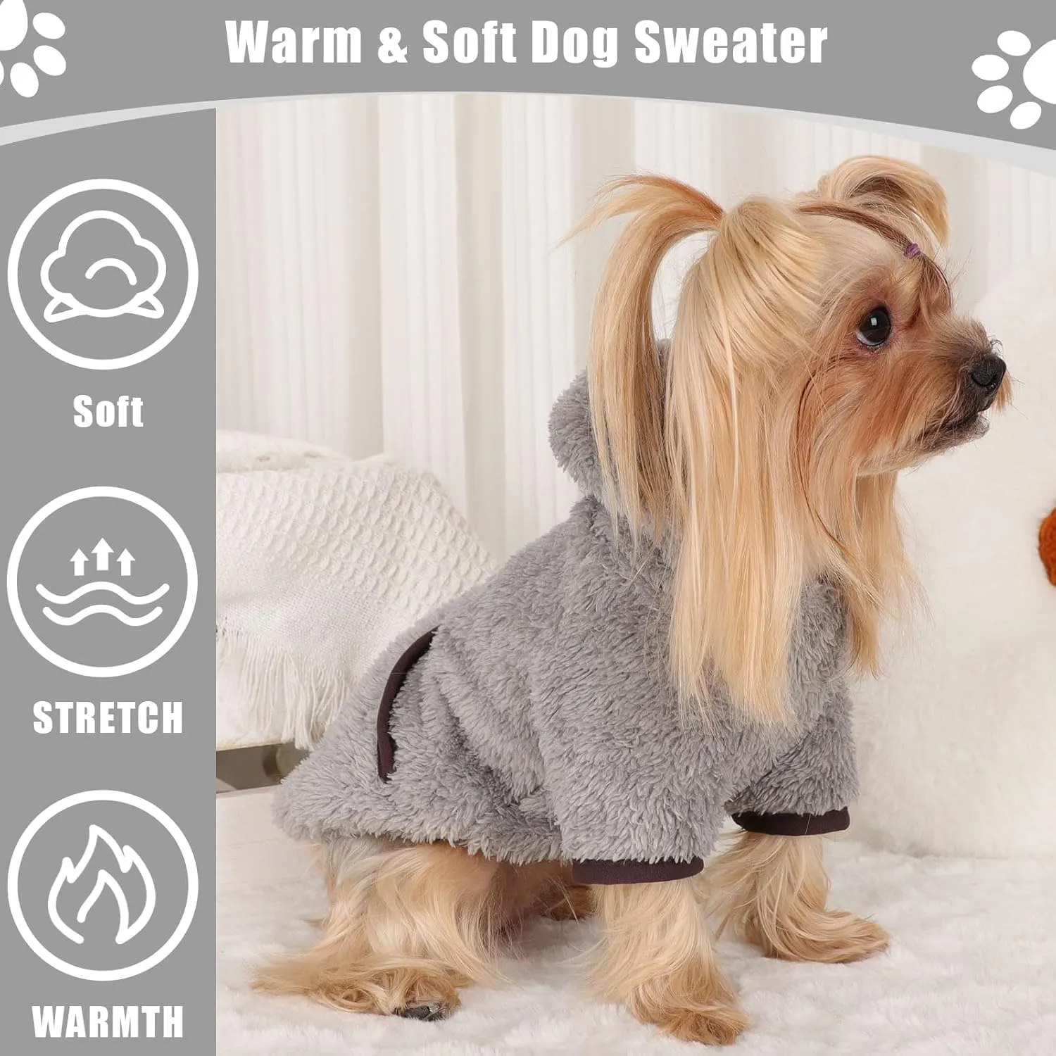 Dog Sweaters for Small Dogs Boy Male Fleece Dog Hoodie Winter Puppy Sweater Chihuahua Teacup Yorkie Soft Stretchy Tiny Clothes Cat Sweater Pet Outfits, Grey, XS